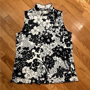 Ann Taylor Black/White Floral Sleeveless Top with Ruffle Size M